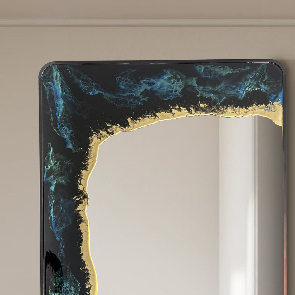 Eclipse Tide – Deep Blue Gold Full-Length Wall Décor Mirror