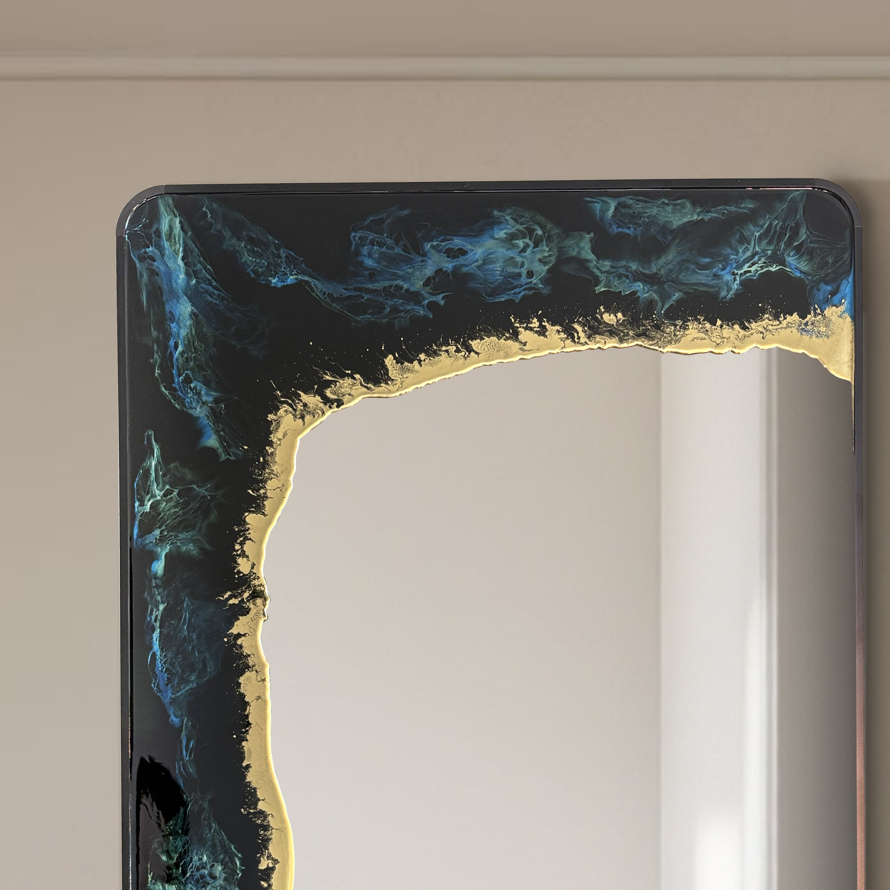 Eclipse Tide – Deep Blue Gold Full-Length Wall Décor Mirror