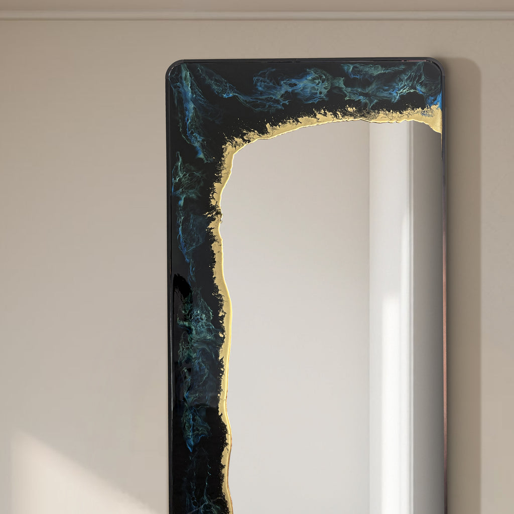 Eclipse Tide – Deep Blue Gold Full-Length Wall Décor Mirror