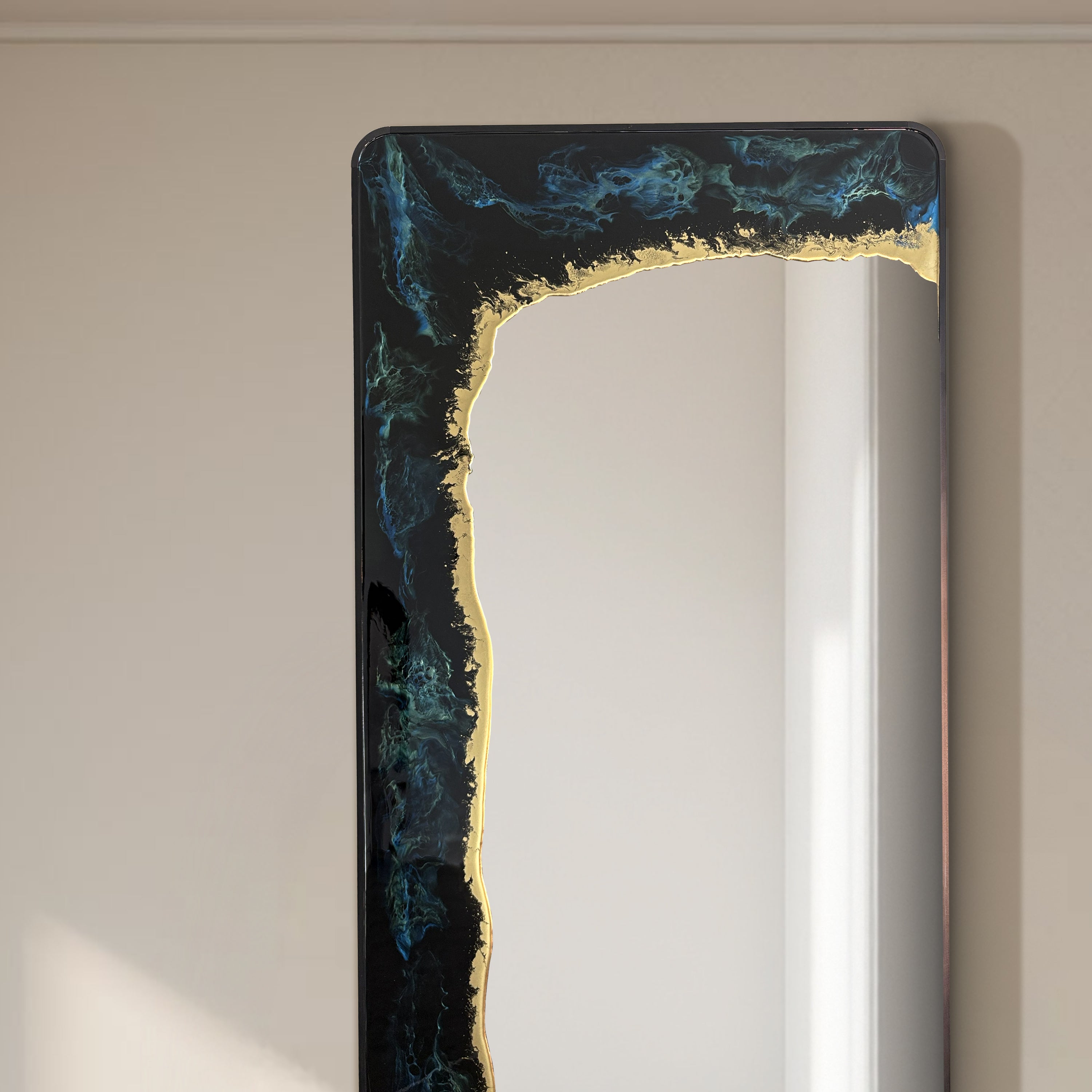 Eclipse Tide – Deep Blue Gold Full-Length Wall Décor Mirror