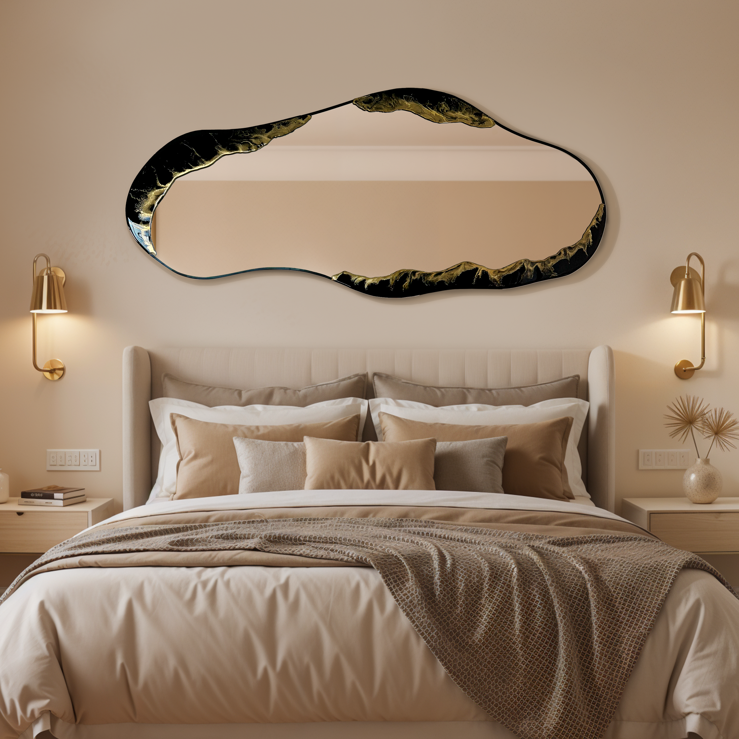 Veins of the Void – Black Gold Marble Wall Décor Mirror