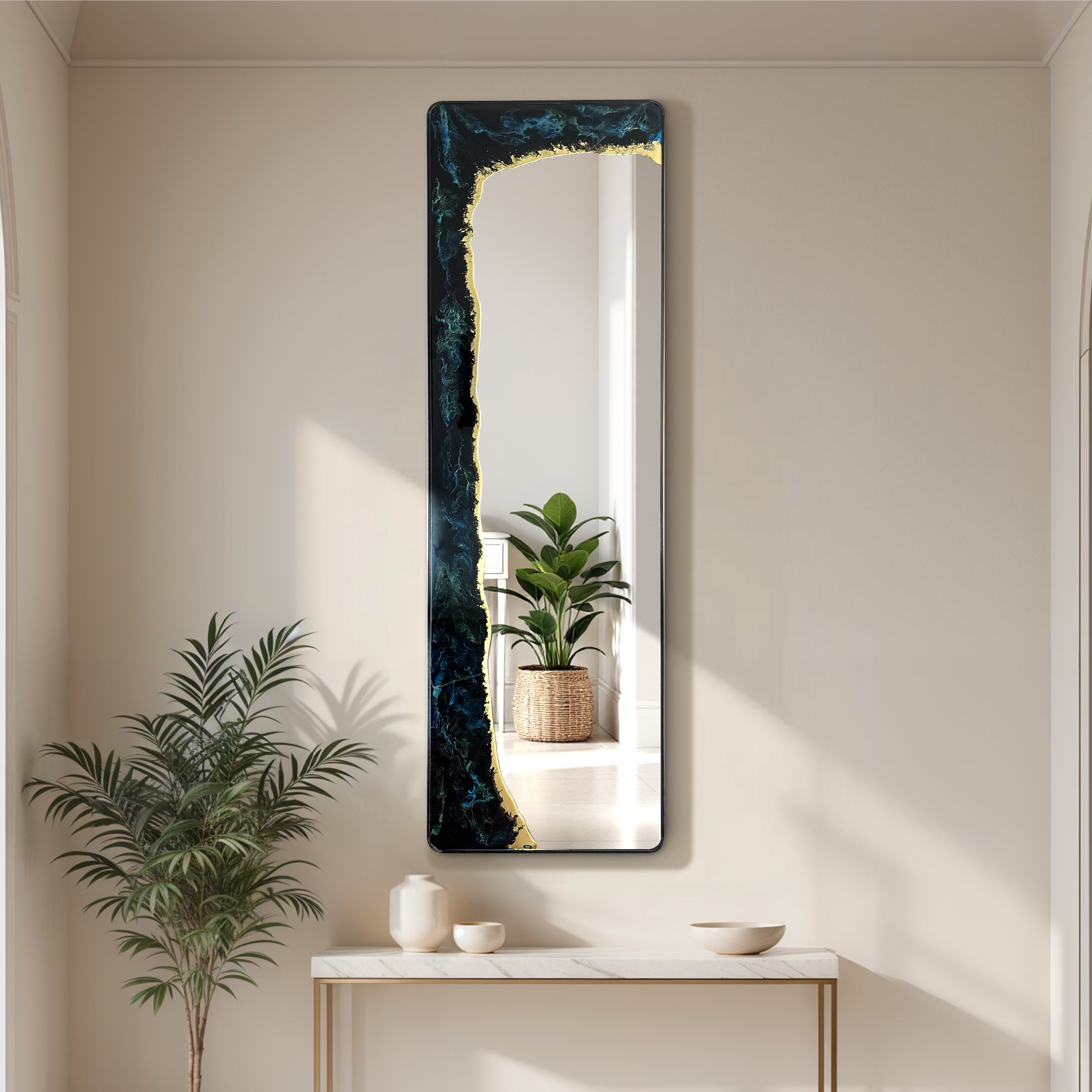 Eclipse Tide – Deep Blue Gold Full-Length Wall Décor Mirror
