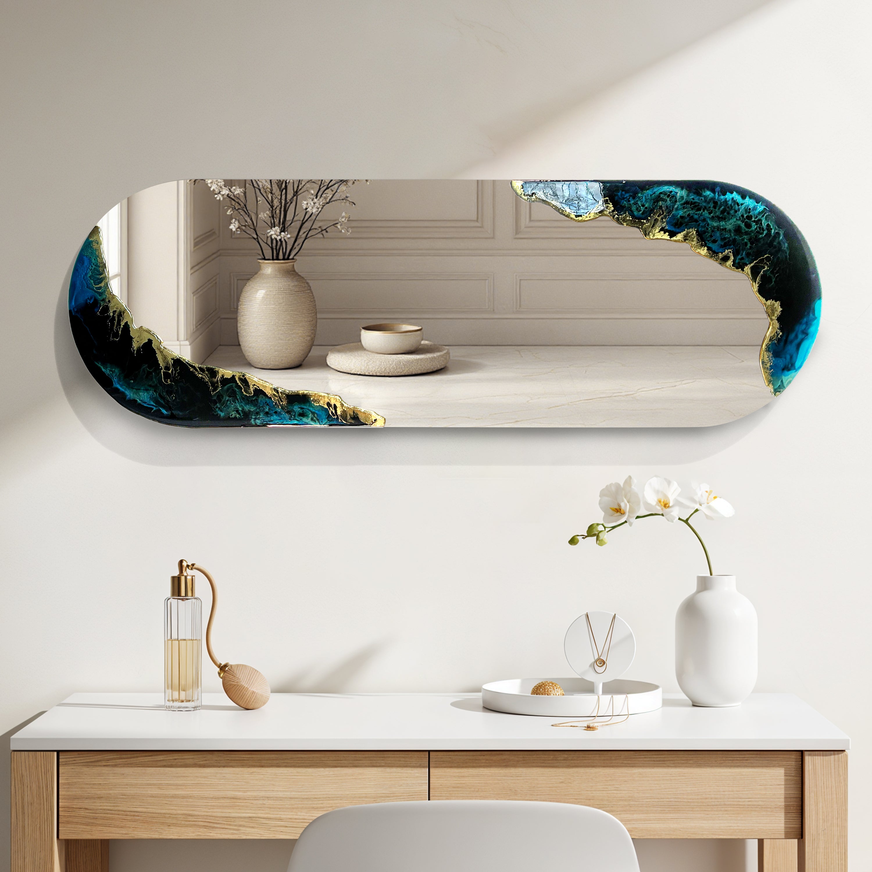 Tidal Horizon – Deep Blue Gold Wall Décor Mirror