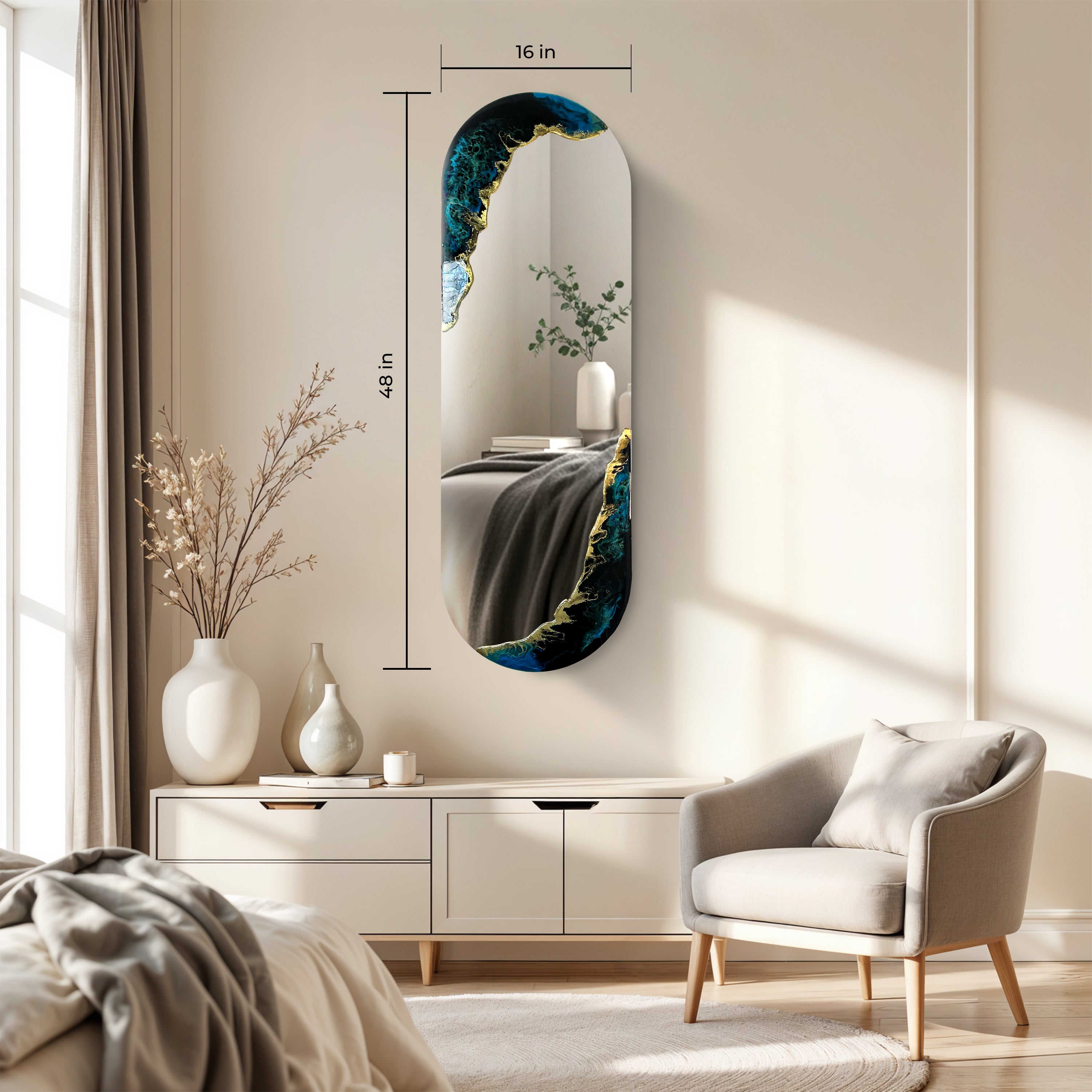 Tidal Horizon – Deep Blue Gold Wall Décor Mirror