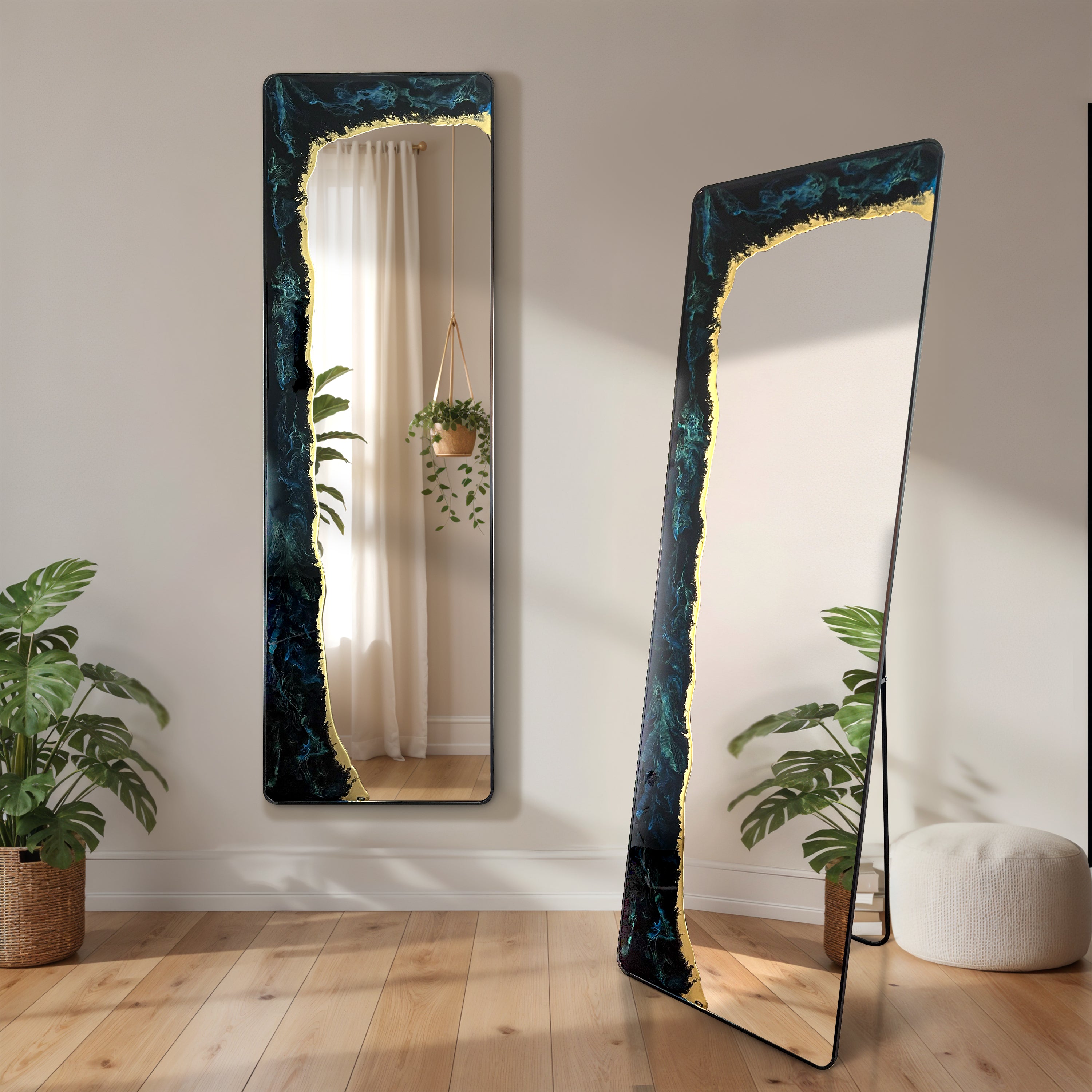 Eclipse Tide – Deep Blue Gold Full-Length Wall Décor Mirror
