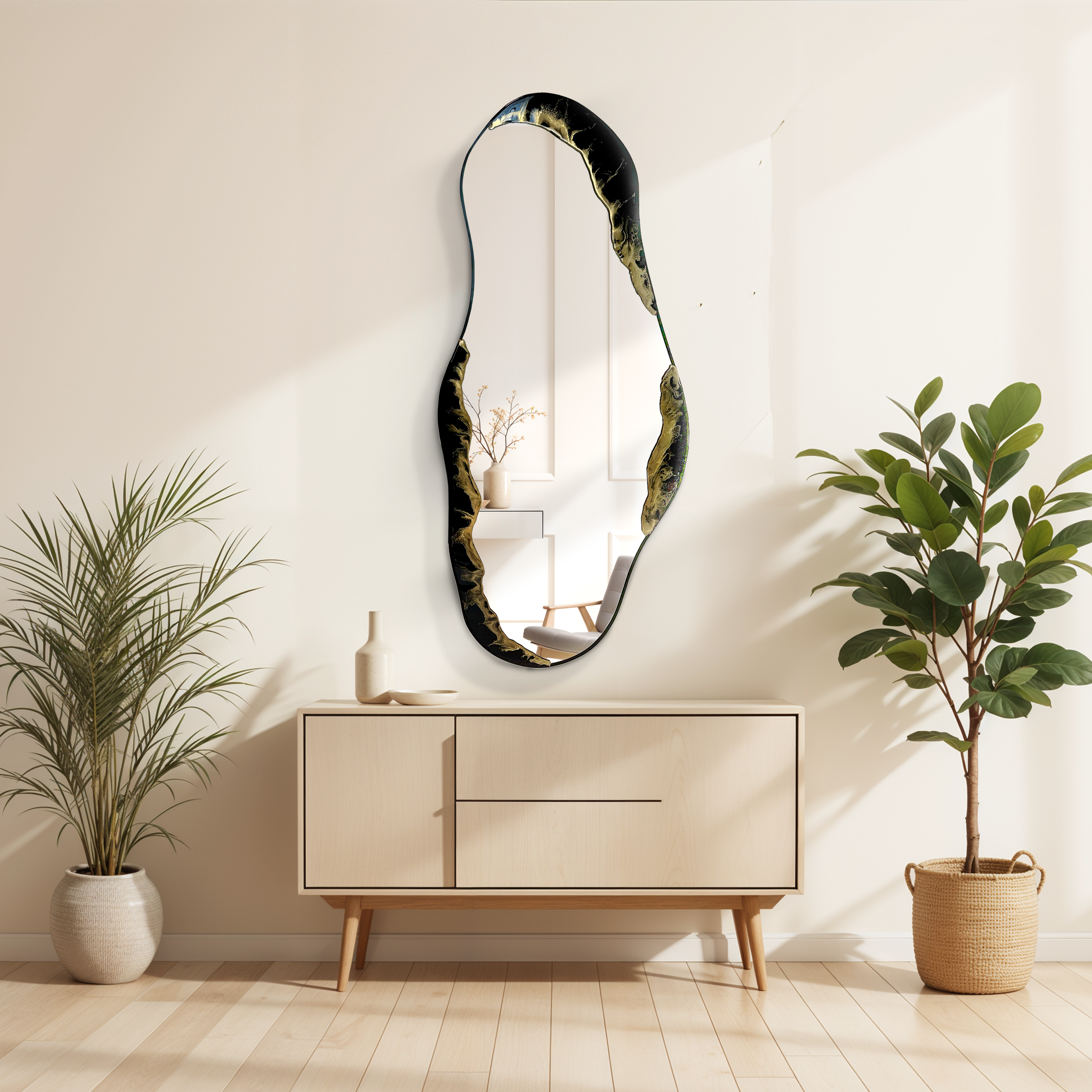 Veins of the Void – Black Gold Marble Wall Décor Mirror