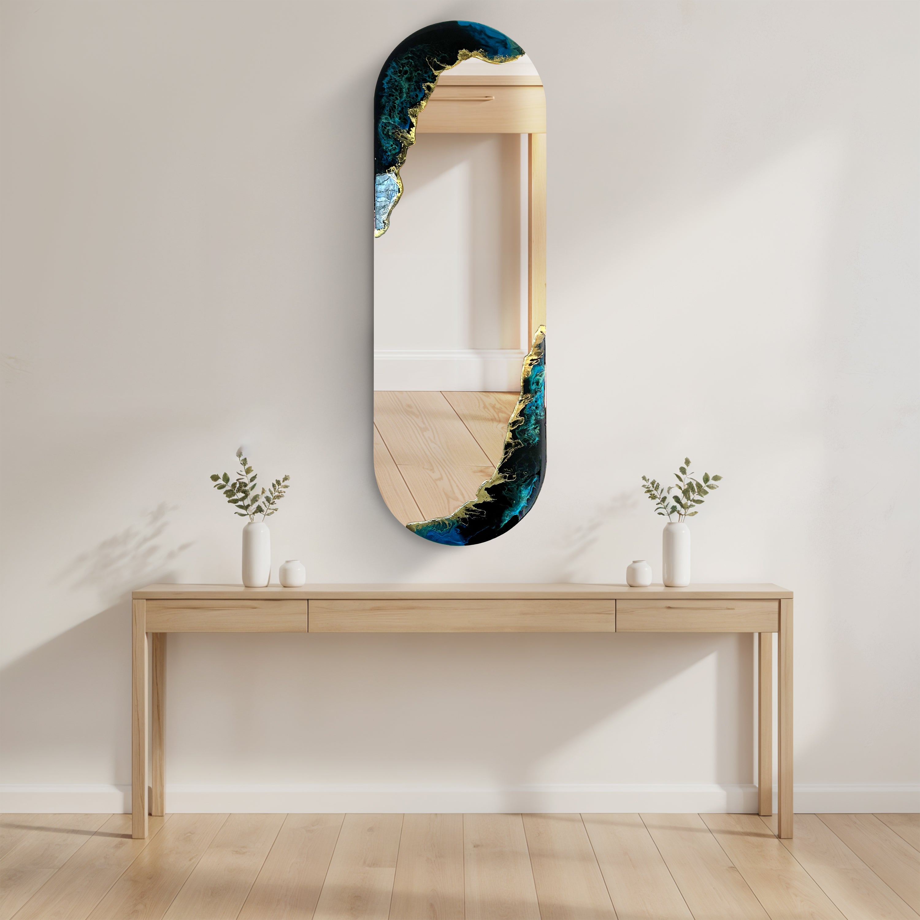 Tidal Horizon – Deep Blue Gold Wall Décor Mirror