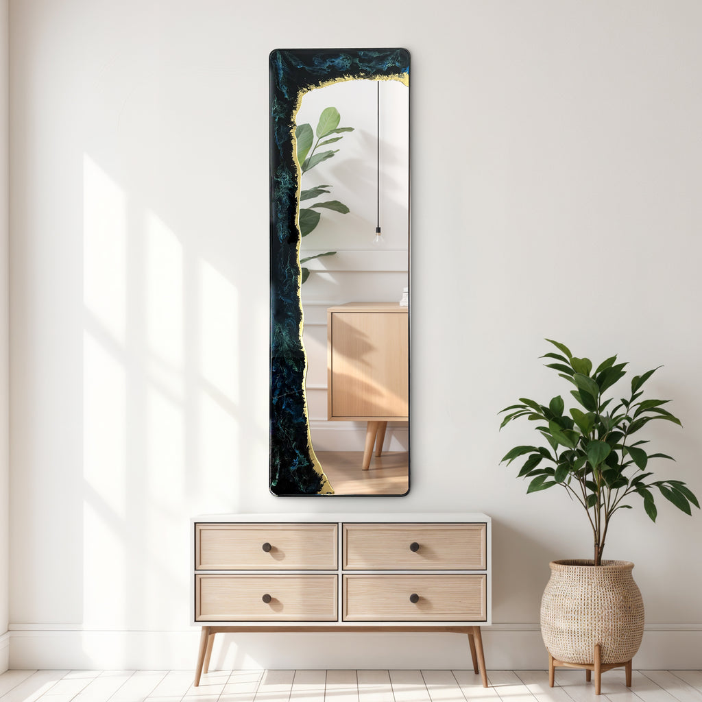 Eclipse Tide – Deep Blue Gold Full-Length Wall Décor Mirror