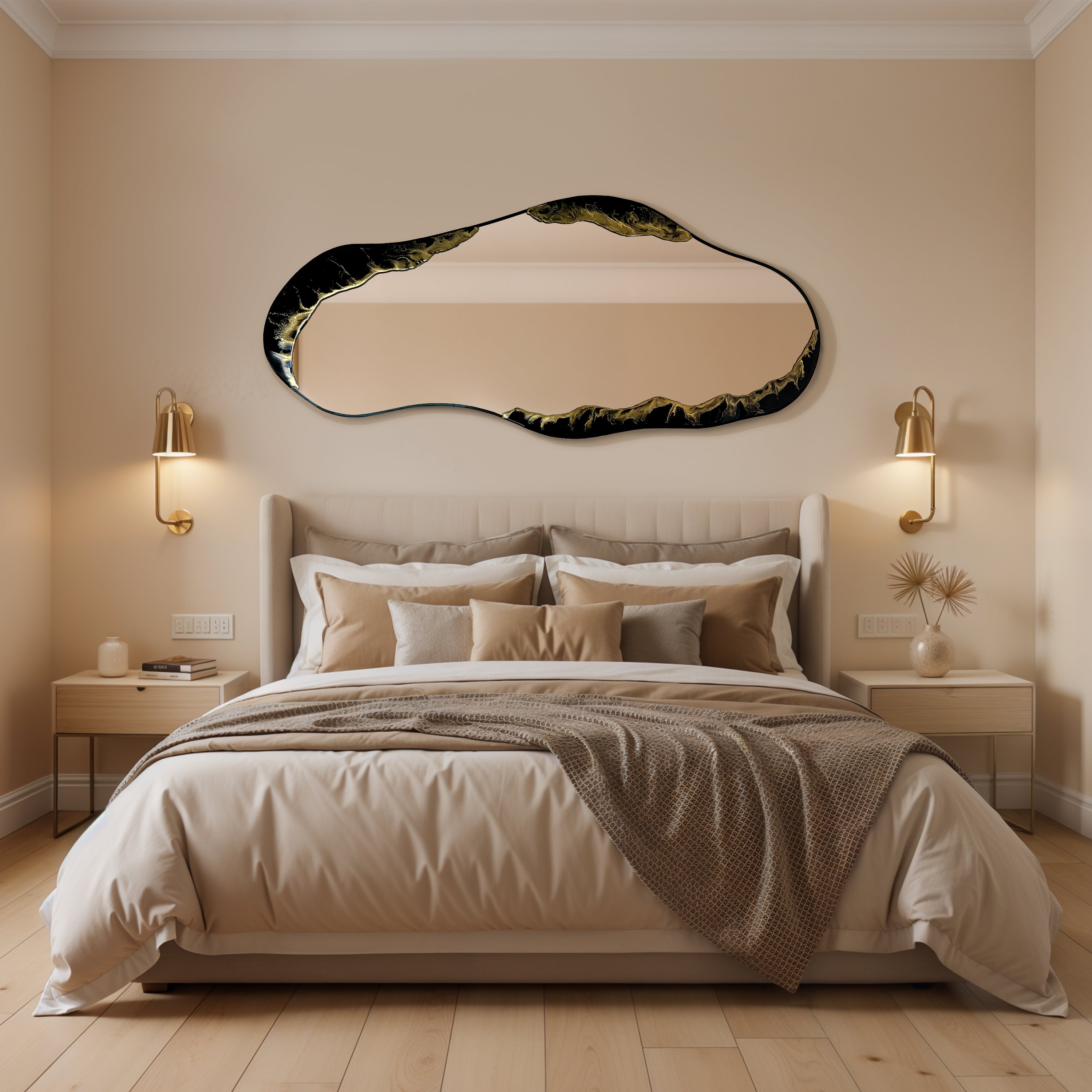 Veins of the Void – Black Gold Marble Wall Décor Mirror