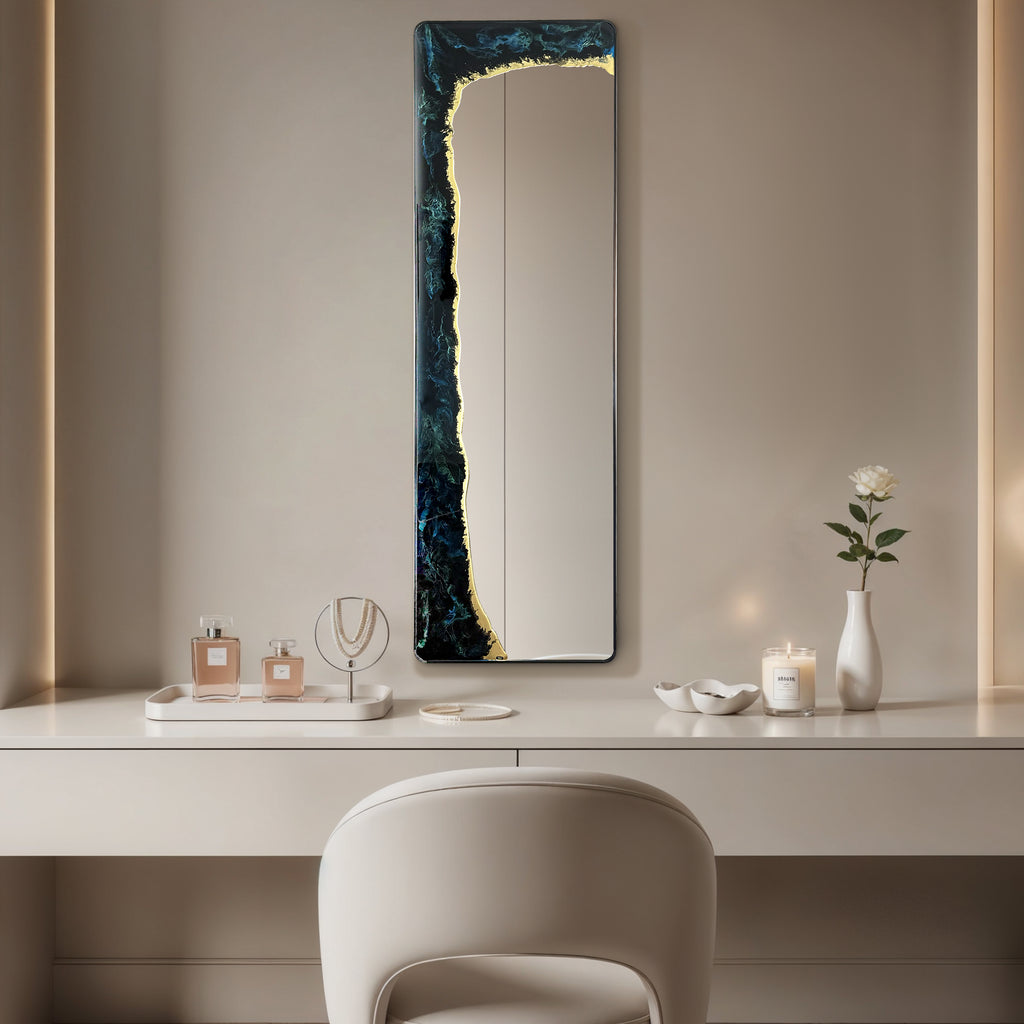 Eclipse Tide – Deep Blue Gold Full-Length Wall Décor Mirror