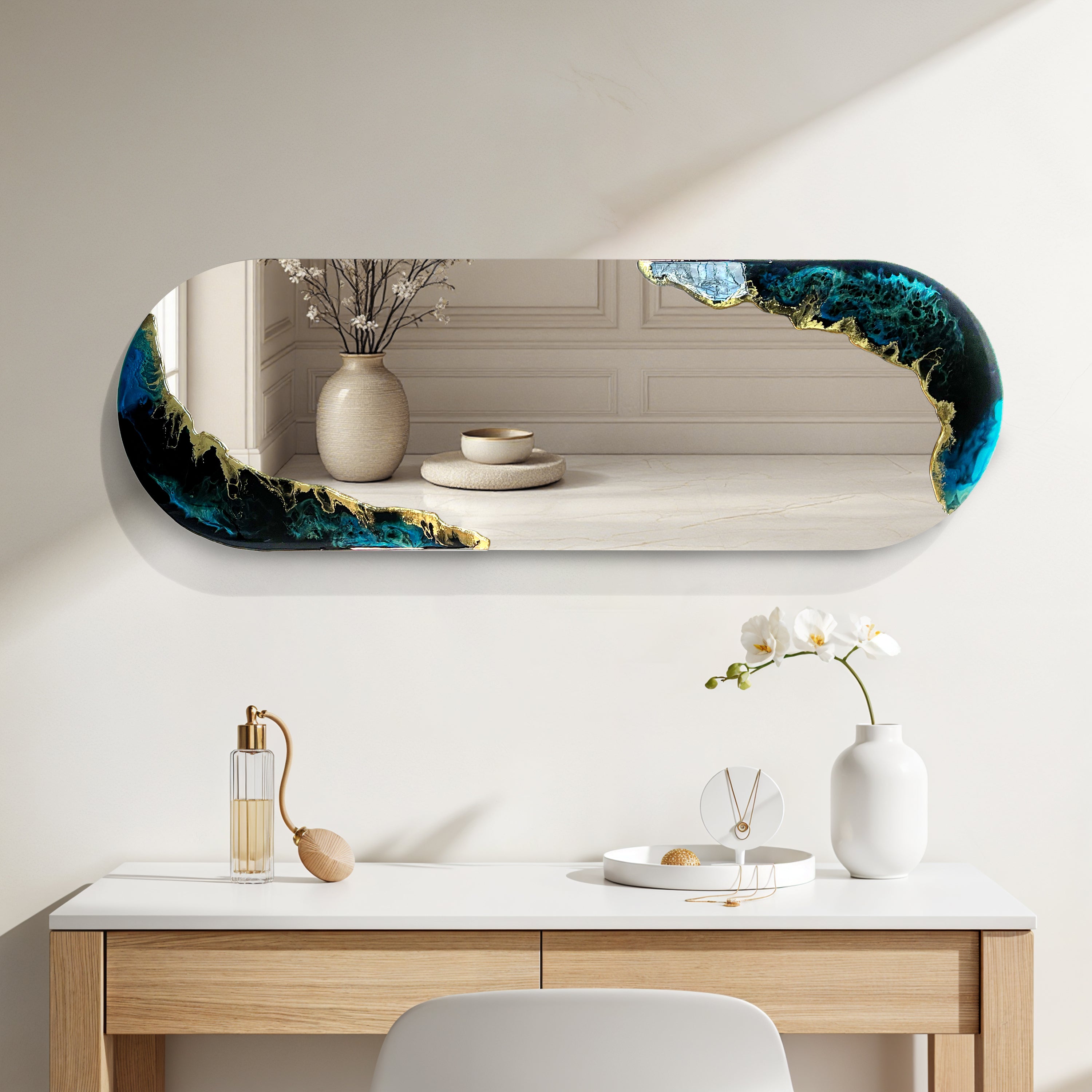 Tidal Horizon – Deep Blue Gold Wall Décor Mirror