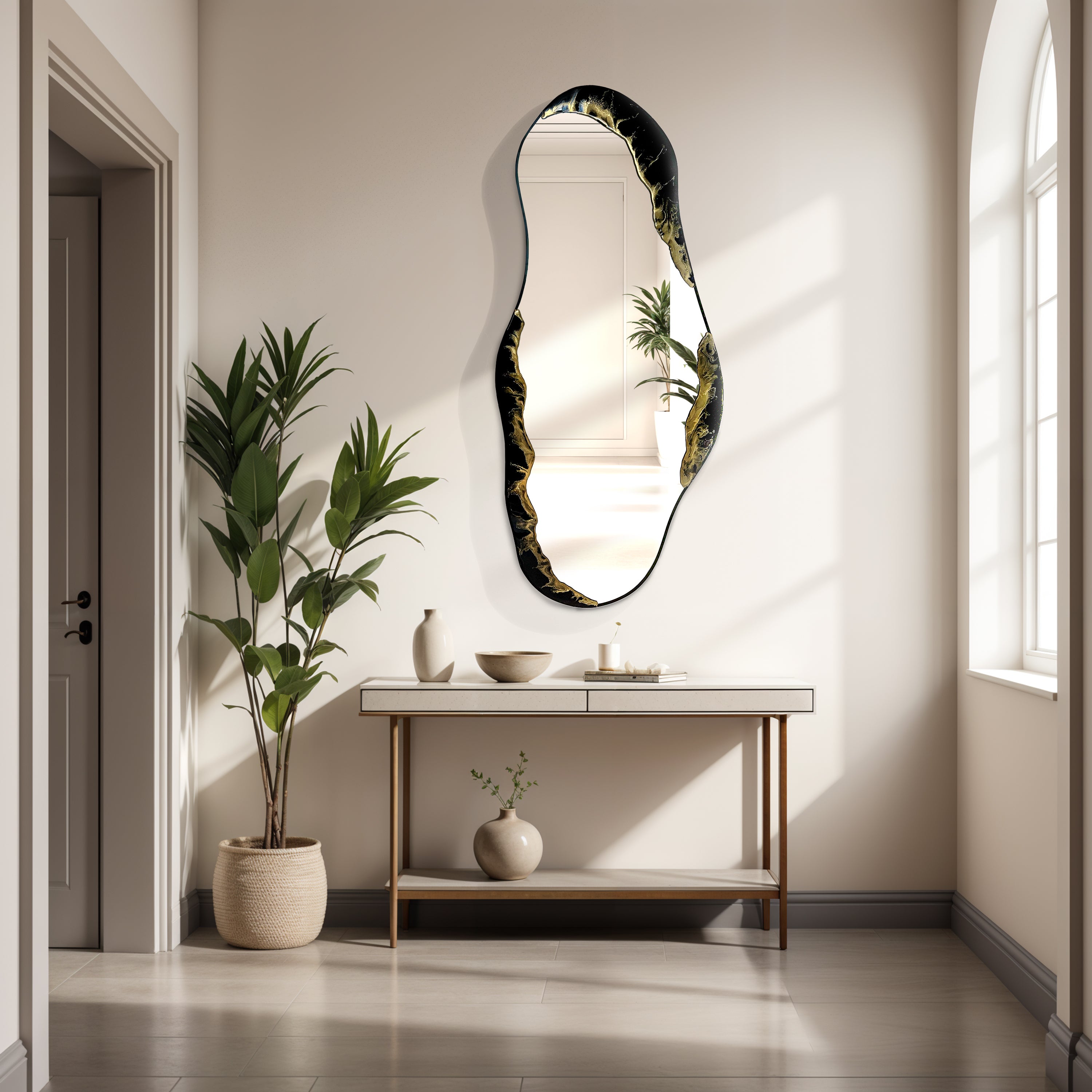 Veins of the Void – Black Gold Marble Wall Décor Mirror