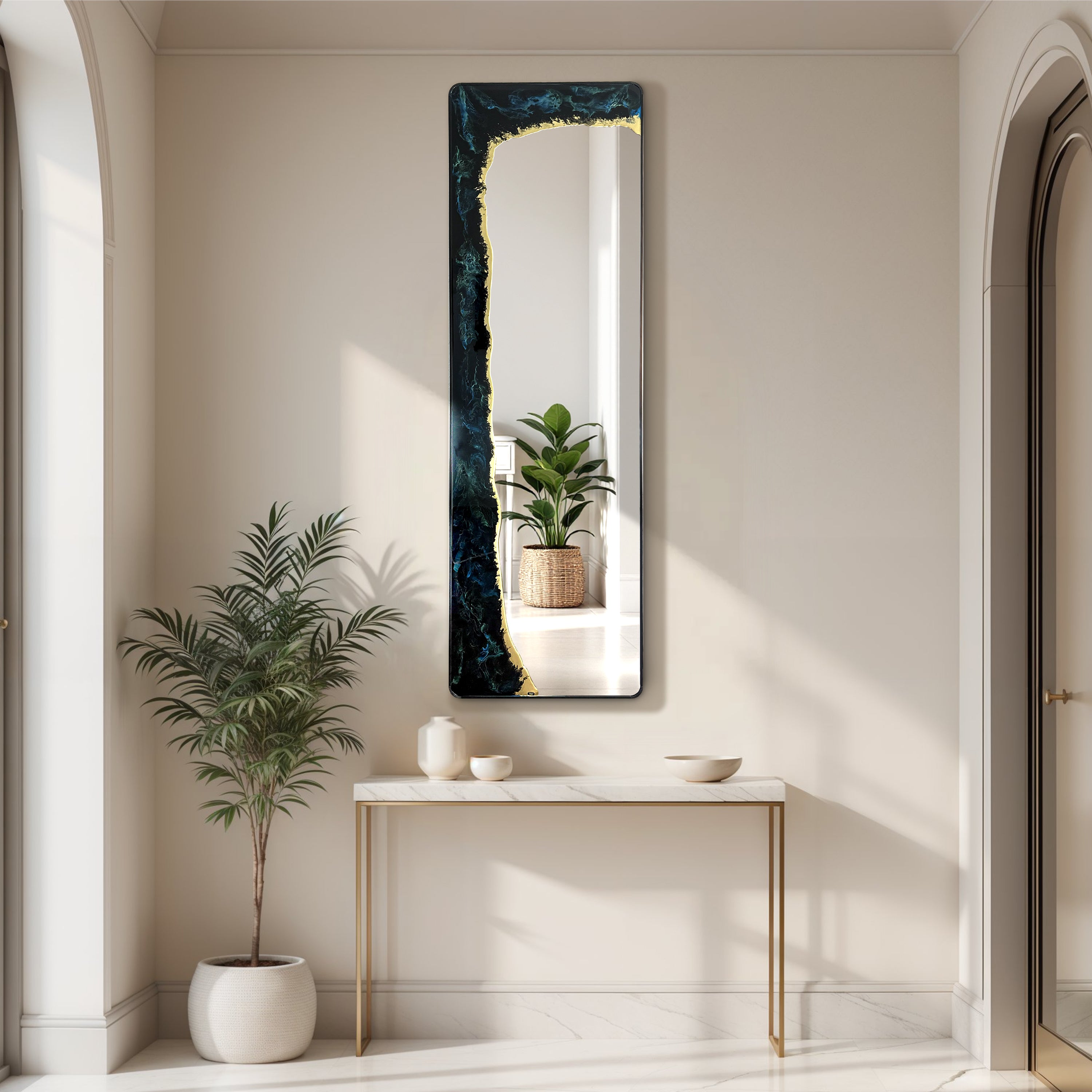 Eclipse Tide – Deep Blue Gold Full-Length Wall Décor Mirror