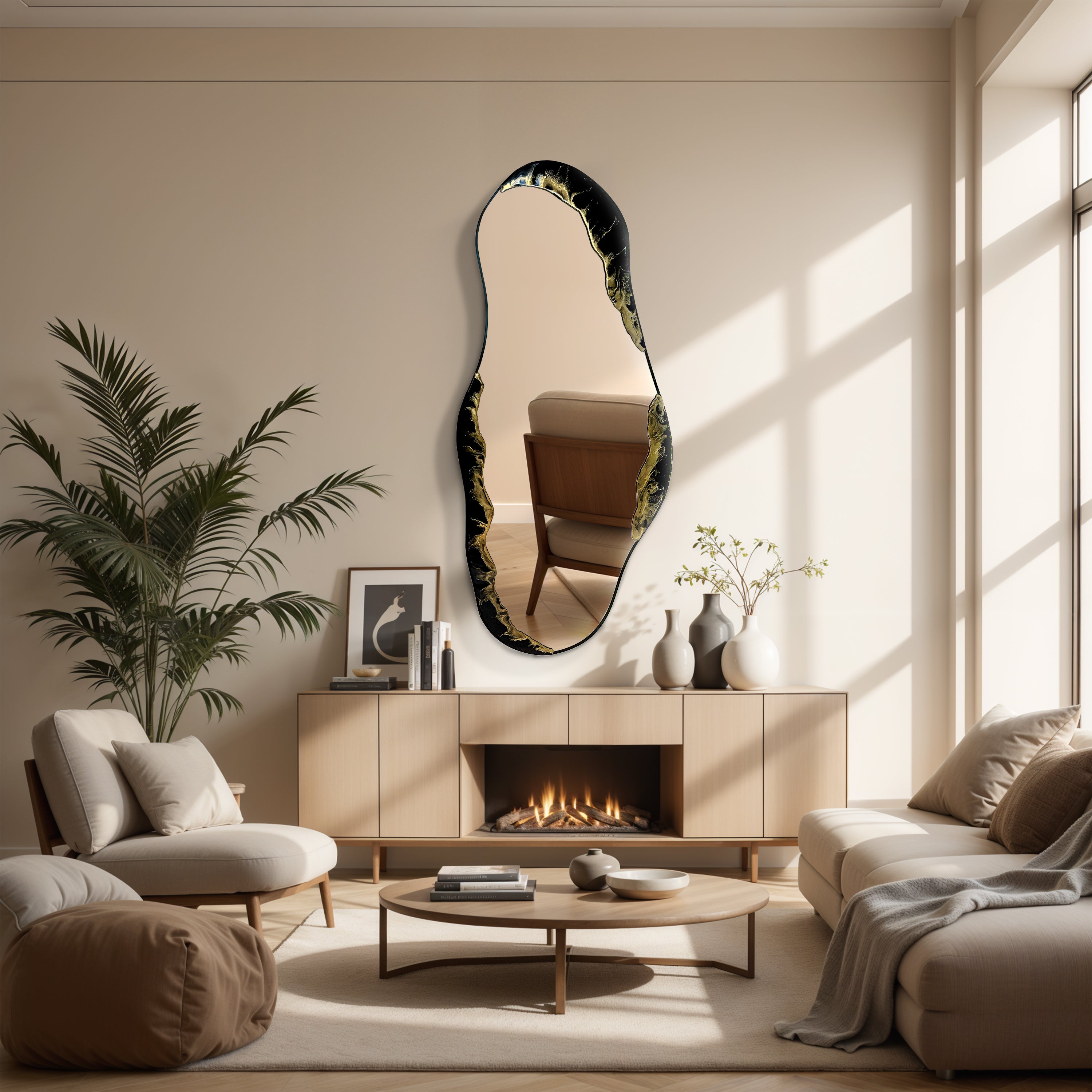 Veins of the Void – Black Gold Marble Wall Décor Mirror