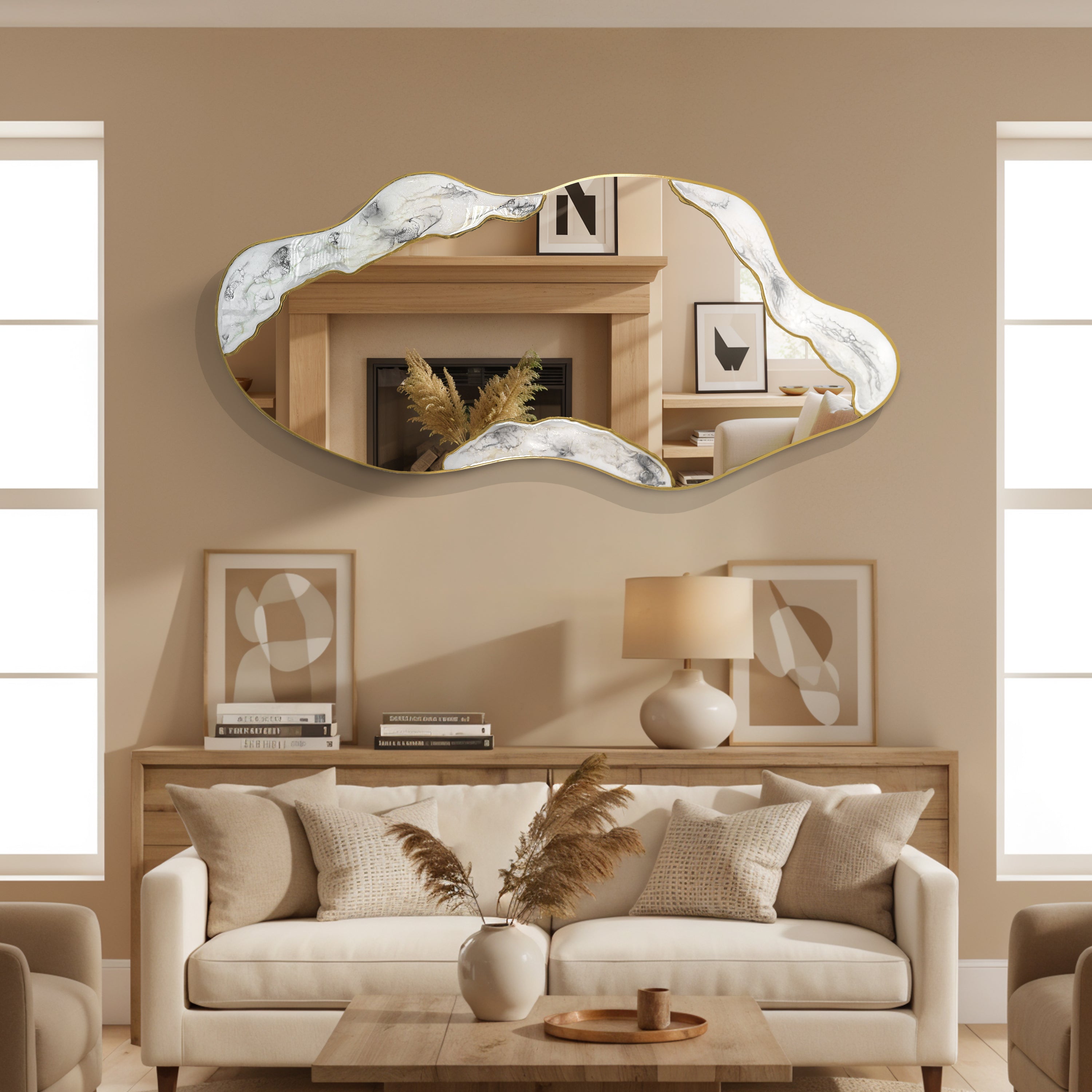 Kintsugi Flow – Irregular Gold Asymmetrical Wall Mirror