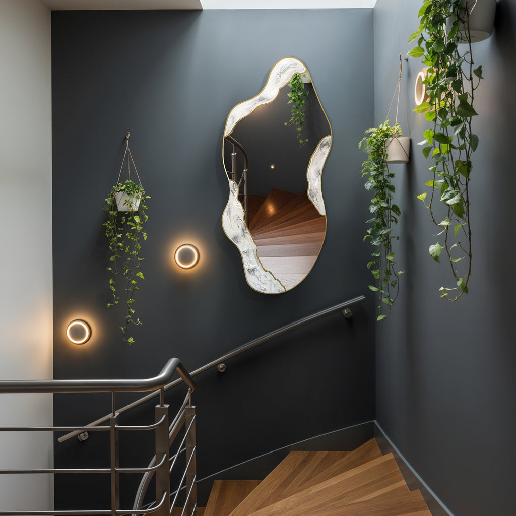 Kintsugi Flow – Irregular Gold Asymmetrical Wall Mirror