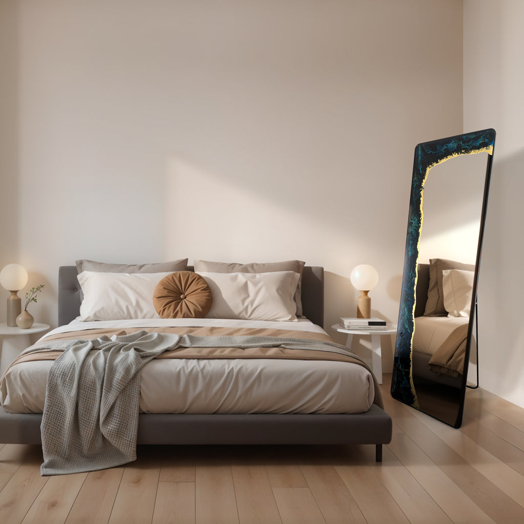 Eclipse Tide – Deep Blue Gold Full-Length Wall Décor Mirror