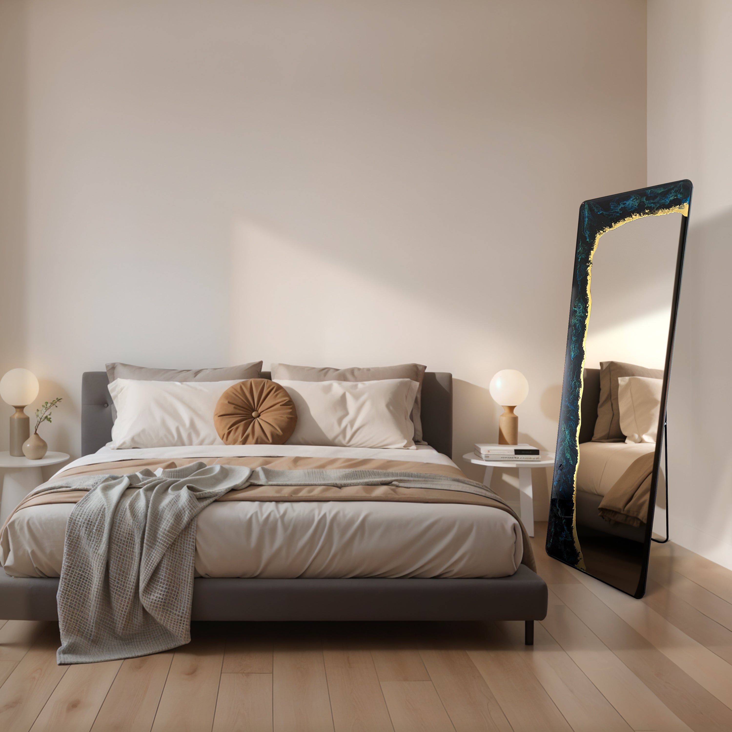 Eclipse Tide – Deep Blue Gold Full-Length Wall Décor Mirror